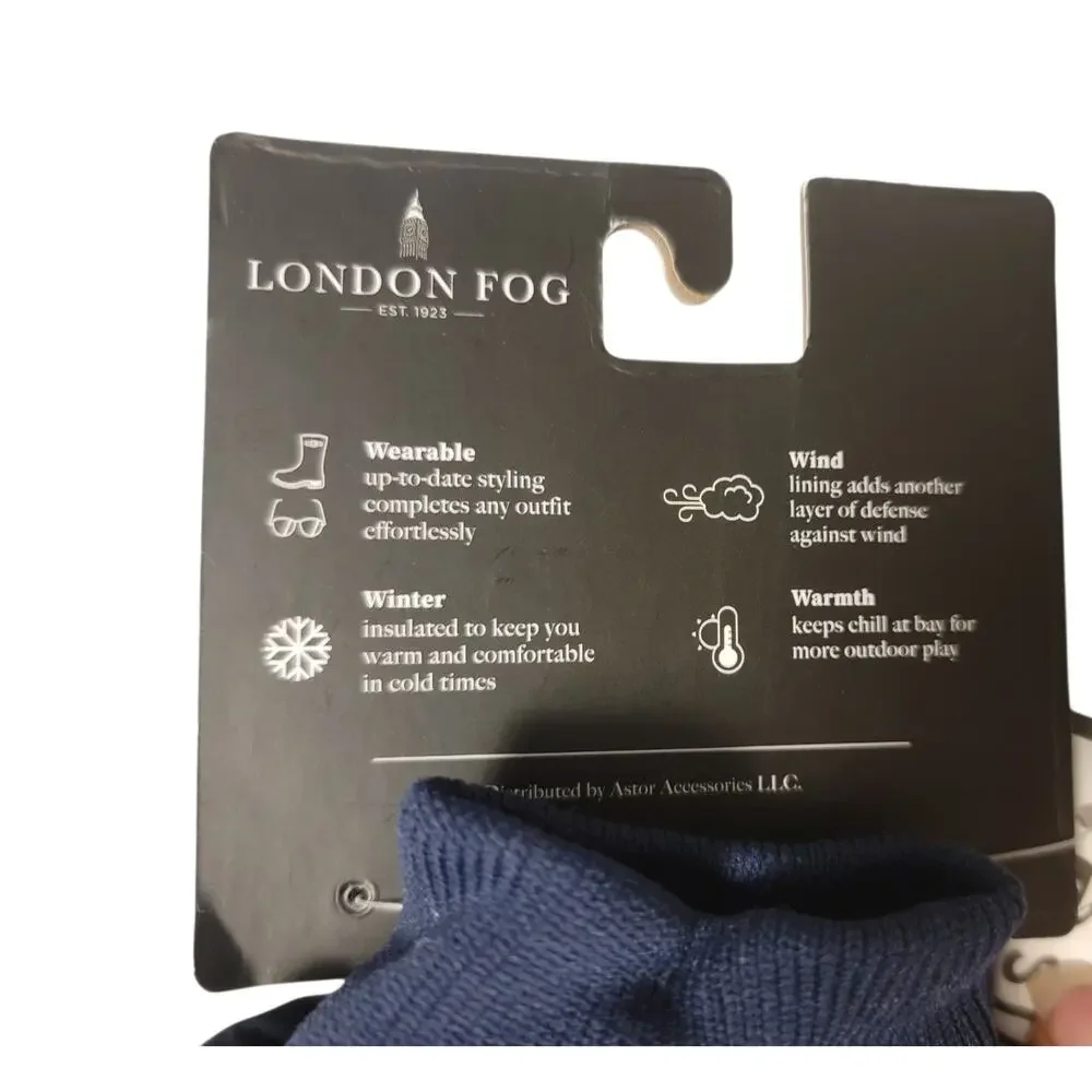 London Fog Kids Ski Mittens Unisex Insulated Water Resistant Navy Reflective 4-6